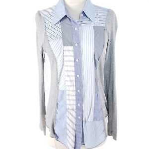 Anthropologie Tops - Anthropologie Tiny Stripe Ribbed Sleeve Button Up